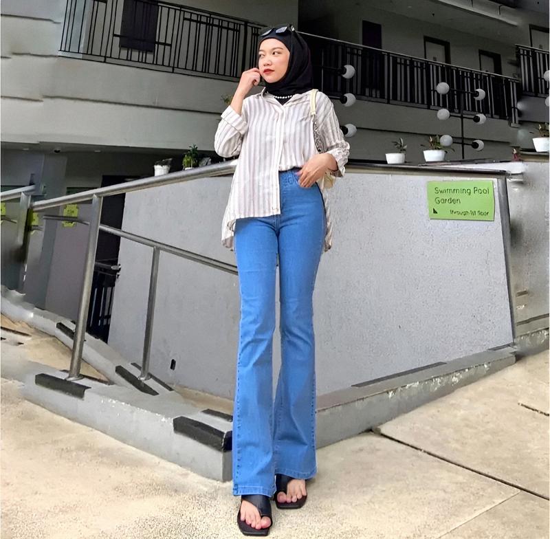 High Waist Jeans Streach Wanita Cutbray || Korean Style Straight Loose Cutbray Wanita Premium || Cutbray Jeans Wanita Bahan Melar Panjang Tebal Celana Hitam Dark 9