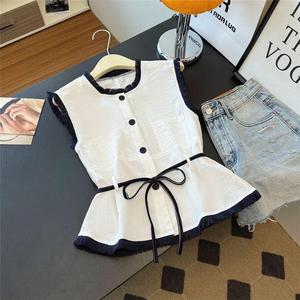 เสื้อสไตล์ฝรั่งเศส Niche, เสื้อเชิ้ตแขนกุด, เสื้อสลิมฟิต, แฟชั่นอินเทรนด์, ฤดูร้อนปี 2023 มาใหม่