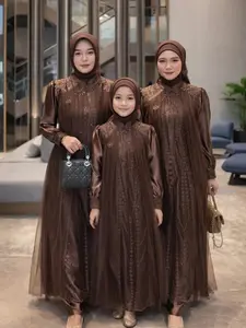 Gamis Lebaran Mahogany Cupell MOM And Kidss  Dress Formal Gaun Mewah Muslim  Nyaman Panjang Dewasa Remaja Kondangan Wanita Couple Tile