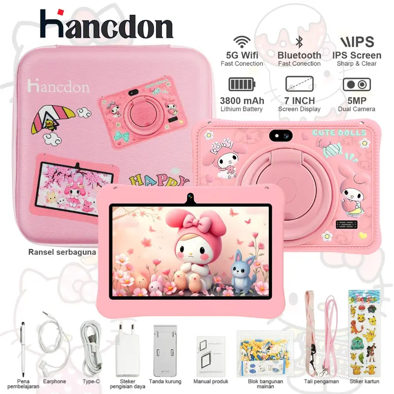 Hadiah anak-anak - kemasan tas mainan Hancdon Kids Study Tab F06 Android komputer tablet anak-anak pendidikan pembelajaran layar sentuh IPS 7 inci WiFi khusus 0