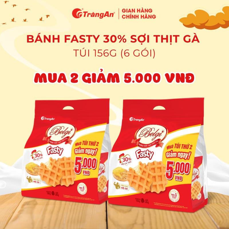 [Mua 2 giảm 5K] Bánh Fasty sợi thịt gà, bánh tươi ăn xế, thơm ngon dinh dưỡng, túi 156g | Bánh kẹo Tràng An