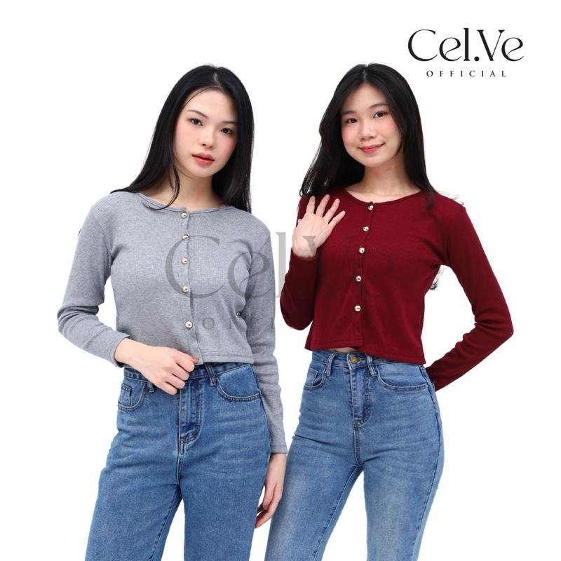 SALE CELVE - Evelyn Gold Button Knit Top (Blouse Atasan Rajut Kancing Emas Wanita Knit Basic Simple) 4