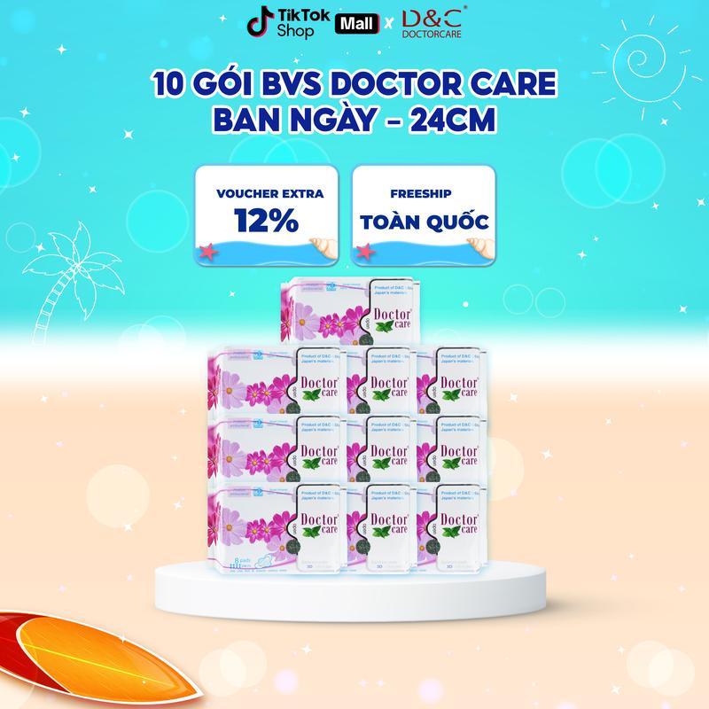 COMBO 10 gói Băng vệ sinh Doctor Care Ban ngày mát lạnh có cánh 24 cm (08 miếng/gói)