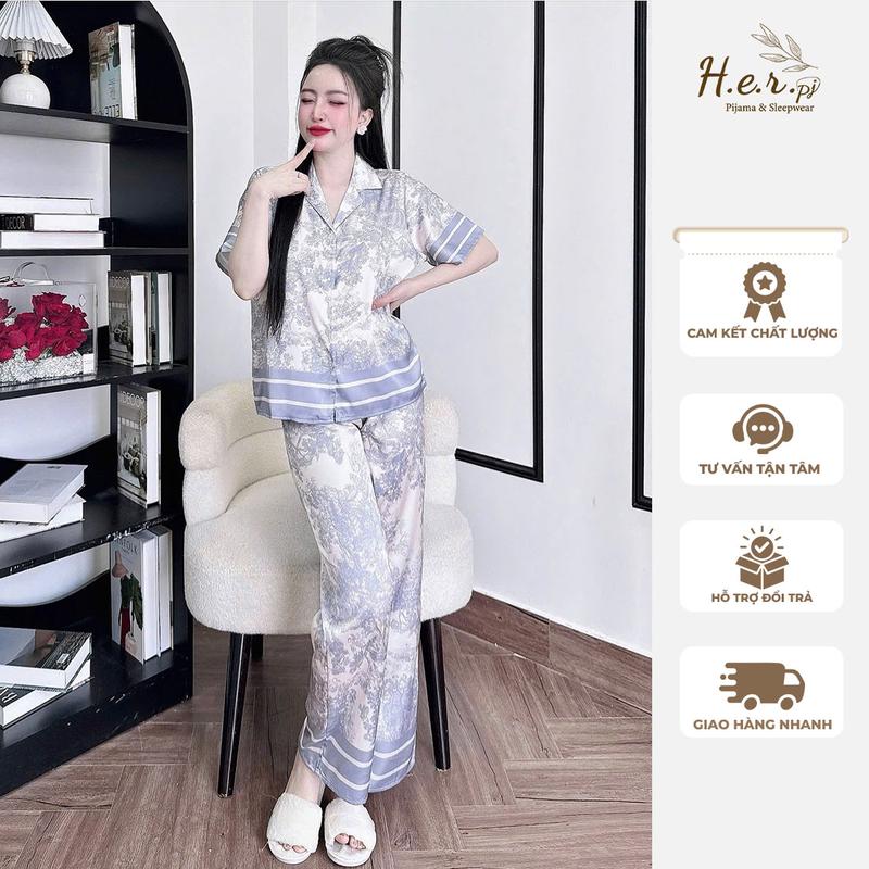 Đồ bộ pijama nữ tay cộc quần dài lụa latin cao cấp thiết kế sang trọng