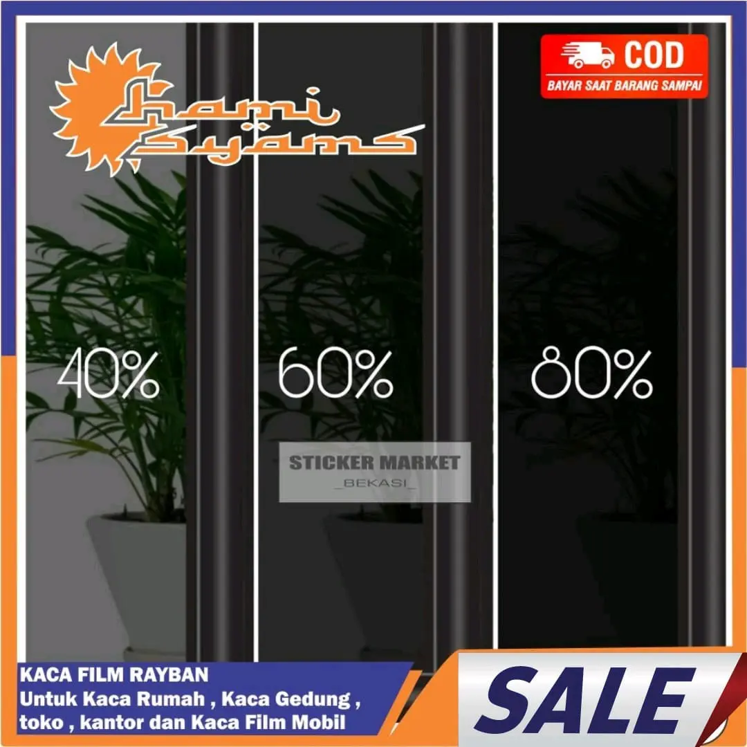 Stiker Kaca Jendela Rumah Pintu Kaca Film Mobil Car Riben Hitam 40% 60% 80% Anti Uv