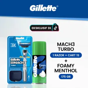 Gillette Mach 3 Turbo Pencukur Isi Ulang Pisau Cukur & Gillette Shaving Foam Cream Menthol 175gr