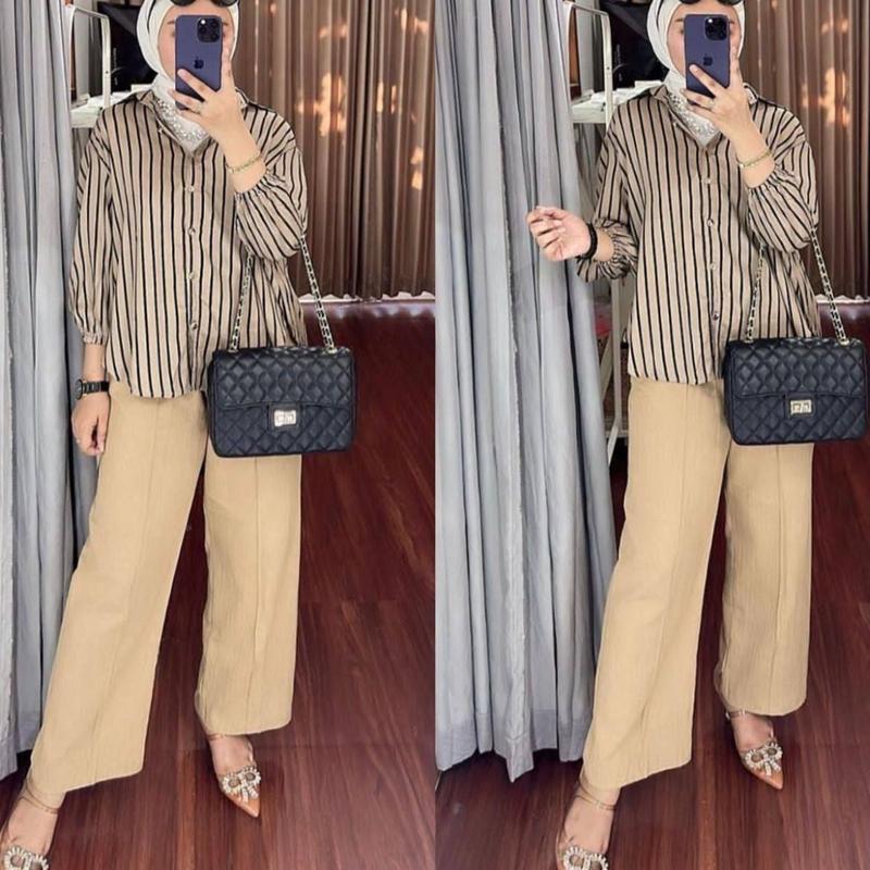 Oneset Alina Celana Kemeja Rayon Premium Oneset Premium 2025 New Trend Remaja Wanita Karir 3