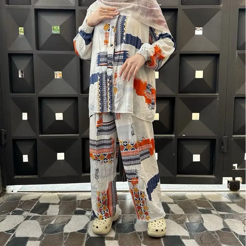 ONE SET WANITA JUMBO / setelan rayon jumbo Atasan Celana Kancing Bawahan Katun Karet Muslim Variasi Tunik Baju 0