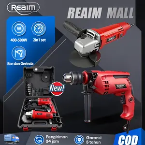 REAIM Mesin Bor dan Gerinda Listrik 2 IN 1 Paket 13MM Untuk Perbaikan Rumah Tangga Konstruksi Bangunan dan Perbengkelan Kuat Tahan Lama Multifungsi Harga Terjangkau Garansi 5 Tahun