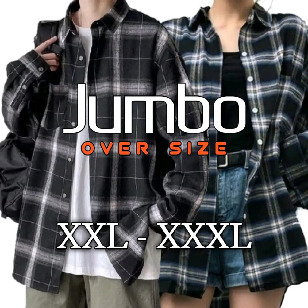 Kemeja flanel jumbo XXL-XXXL kemeja flanel lengan panjang Pria Wanita OVER SIZE