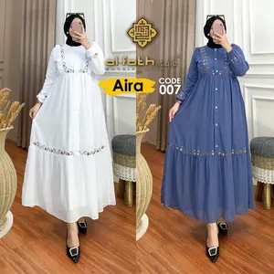 AIRA Series Gamis Bordir Ceruty BabyDoll Full Puring Premium