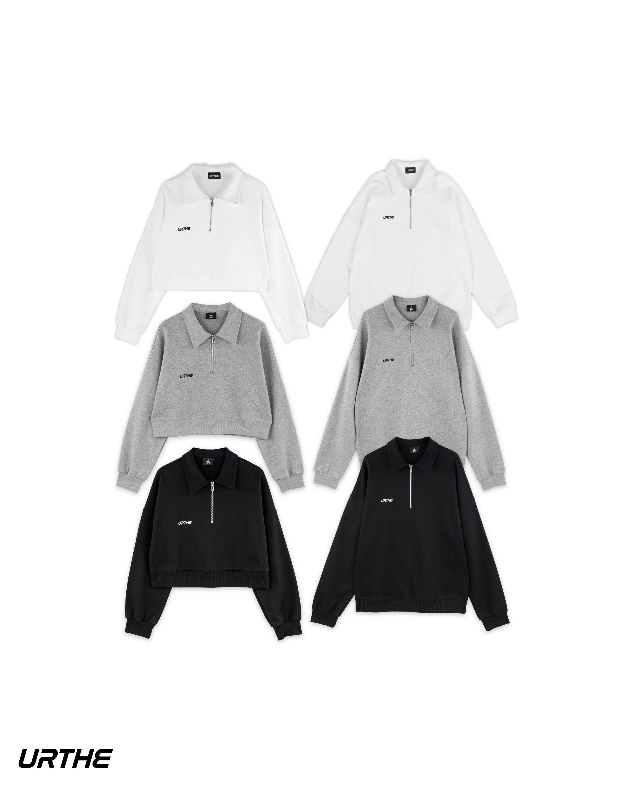 URTHE - เสื้อสเวตเตอร์ แขนยาว คอปก รุ่น ZIP SWEATSHIRT