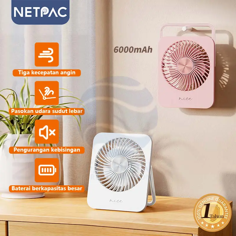 NETPAC Kipas Angin Portable 2 in 1 6000mAh Cute Design Kipas Mini Murah Meja Portabel Original 0