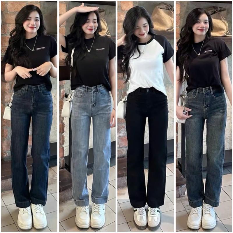  Quần Jean Nữ Trơn Ống Đứng Cho Nấm Chiều Dài Quần 93-95cm Chất Jean Co Dãn Thoải Mái Size S M L XL XXL Phù Hợp Nhiều Phong Cách Đi Chơi Học Làm 