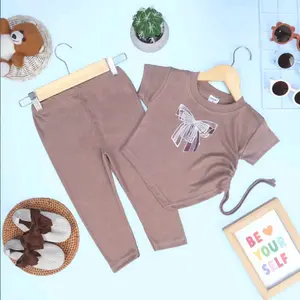 Setelan anak perempuan celana panjang usia 1-6tahun setelan motif pita dtf Fashion