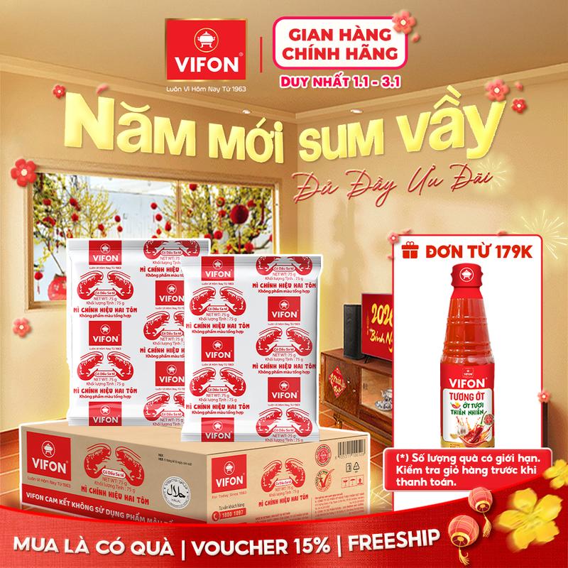VOUCHER HOT 15% Thùng 30 gói Mì Chính Hiệu Hai Tôm VIFON 75g Gói