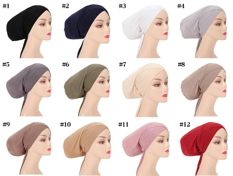 Product Introduction of Modal Instant Hijab Elastic Hijabs Lace Up Cross Underlay Hat Cord Solid Adjustable Hijabs Inner Hijab for Graduation Casual Inner TUTU 18
