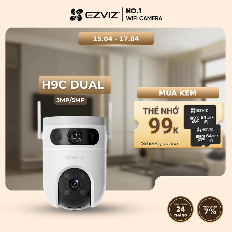 Camera Ngoài Trời Cao Cấp H9C Dual Lens 5MP+5MP (3K+3K) EZVIZ,Có Màu Ban Đêm, Phát Hiện Chuyển Động của Người và Xe, Đàm Thoại Hai Chiều, Ăng-ten Wi-Fi Kép, Báo Động Bằng Còi Hú Và Đèn Chớp