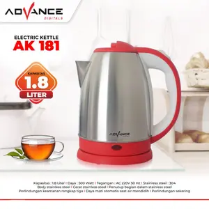 Advance AK-181 Kettle Listrik 1.8L Teko Listrik Anti-rust thermos Stainless Steel with Cool Touch Handle air pemanas