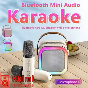 【COD】KKIMI 2in1 Karaoke Set Mini Speaker K12 Portable Dual Mic RGB KTV Suara Bass Tahan Lama