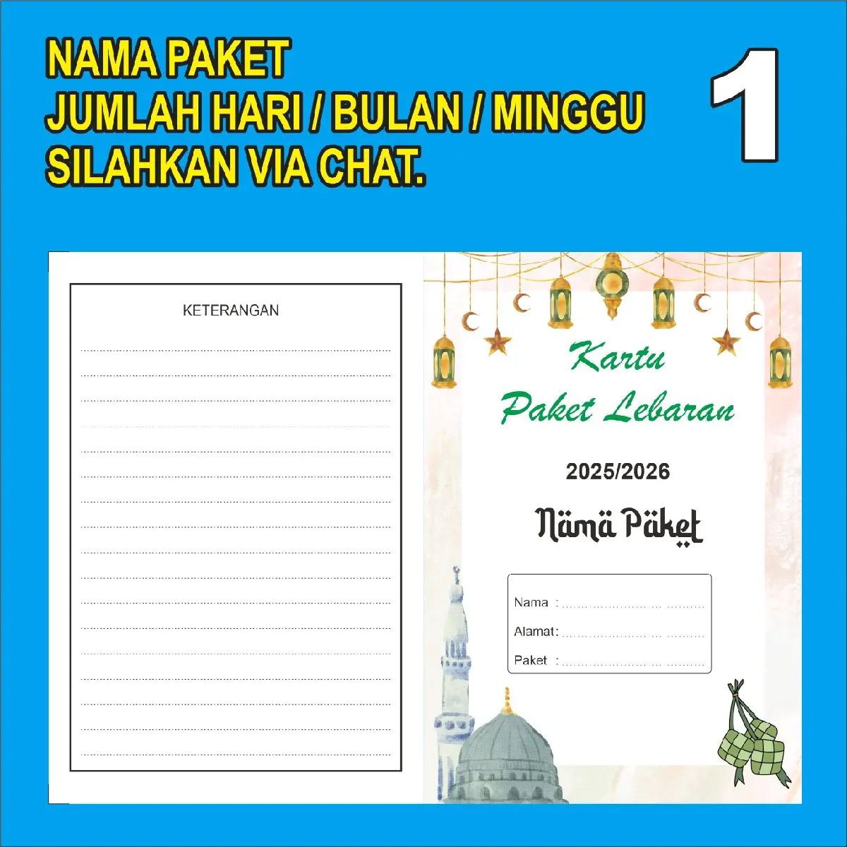 Kartu Paket Lebaran Warna isi 10 Model lipat isi harian bulanan mingguan kartu parcel