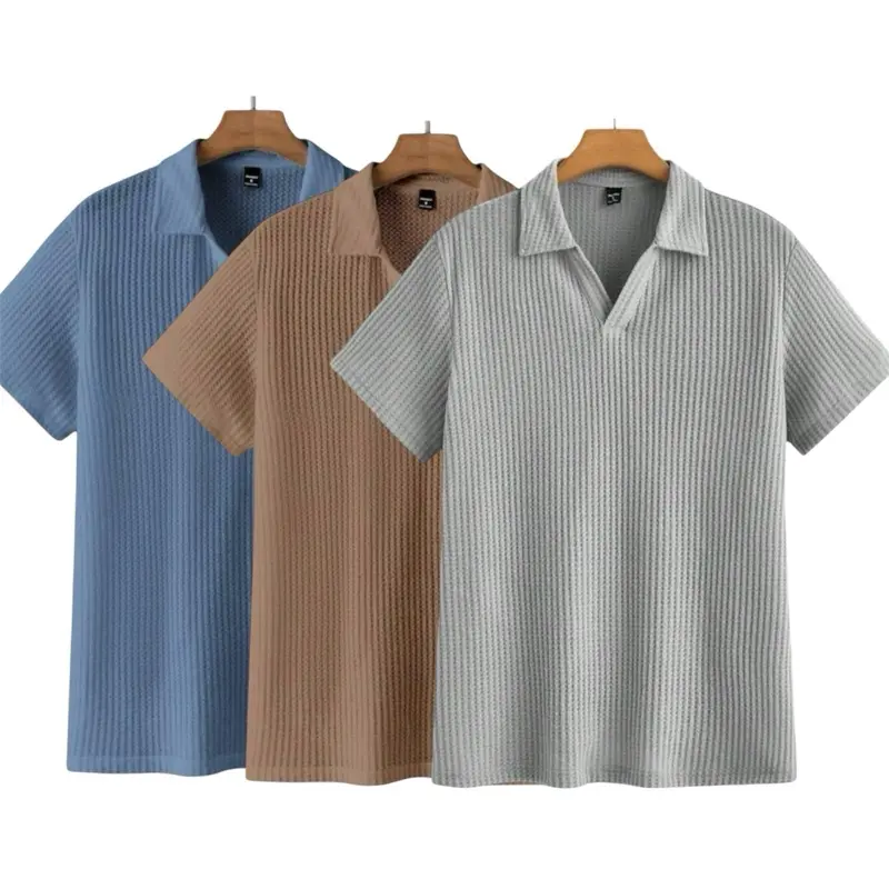Paket 3 pcs Kaos polo lengan pendek pria V-neck waffle premium baju distro terbaru Atasan Kerah Dewasa Cowok 3