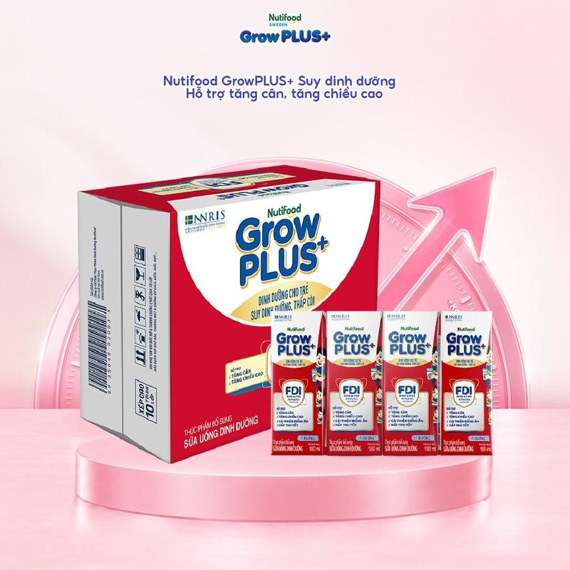 Thùng 24 hộp Sữa Bột Pha Sẵn Nutifood GrowPLUS+ Suy Dinh Dưỡng (Đỏ) Ít đường 180ml -