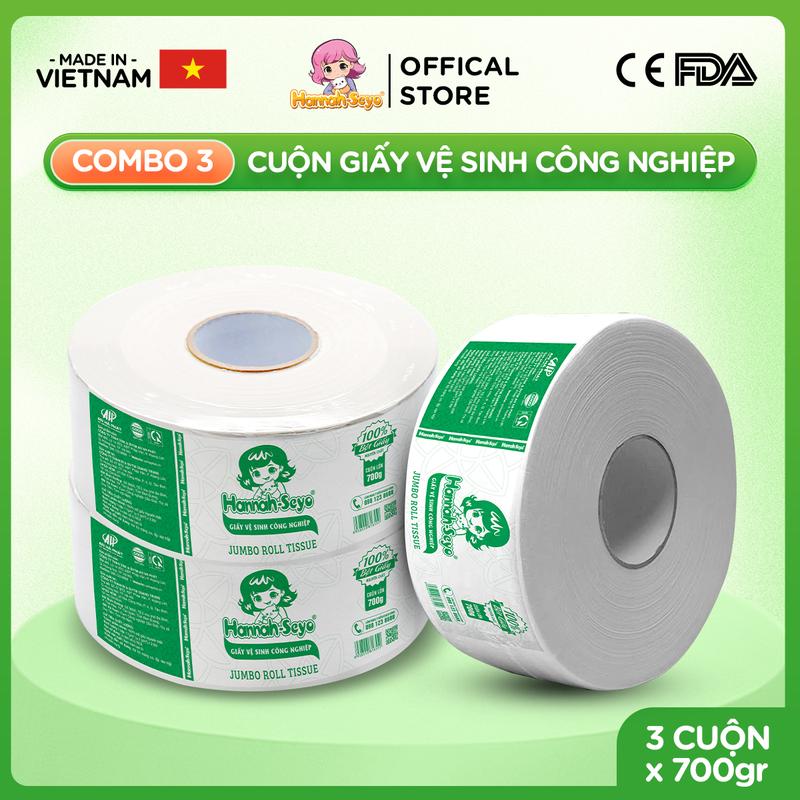   CUỘN SIÊU TO CAO CẤP  COMBO 3 & 5 Cuộn Giấy vệ sinh Công nghiệp HANNAH-SEYO 700 Gram Cuộn Dai-mềm-mịn thấm hút tốt -  không mùi 