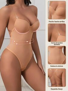 Conjunto moldeador para mujer con espalda descubierta, bralette invisible tipo U y tanga, body sexy con escote en V profundo y sujeción push-up para el pecho, tirantes transparentes ajustables