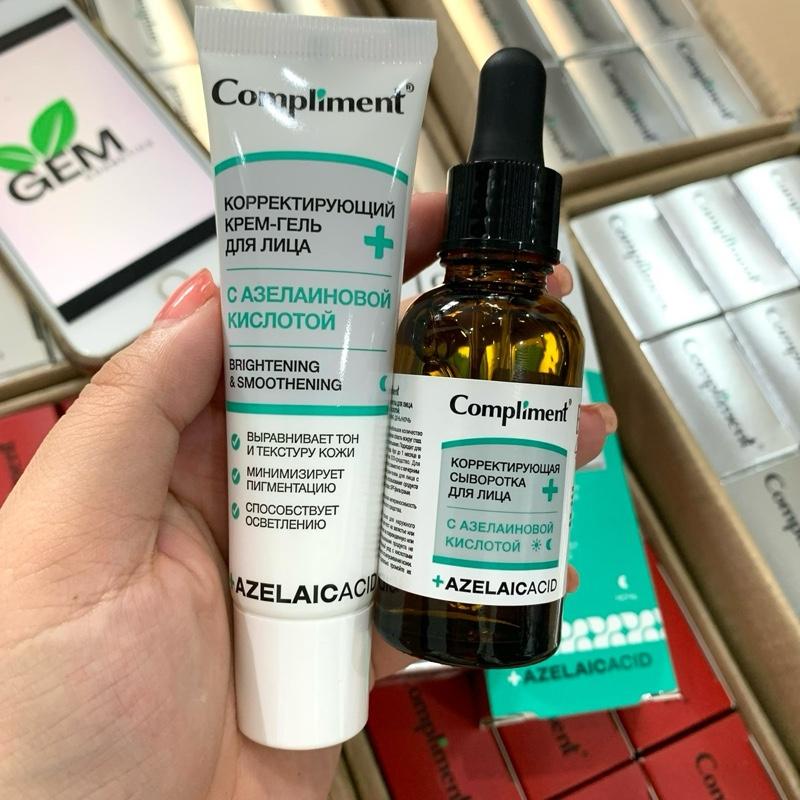 Bộ Kem và Serum Compliment chứa Axit Azelaic dưỡng sáng da cho da dầu nhờn xỉn màu có chia phân loại lẻ serum và lẻ kem