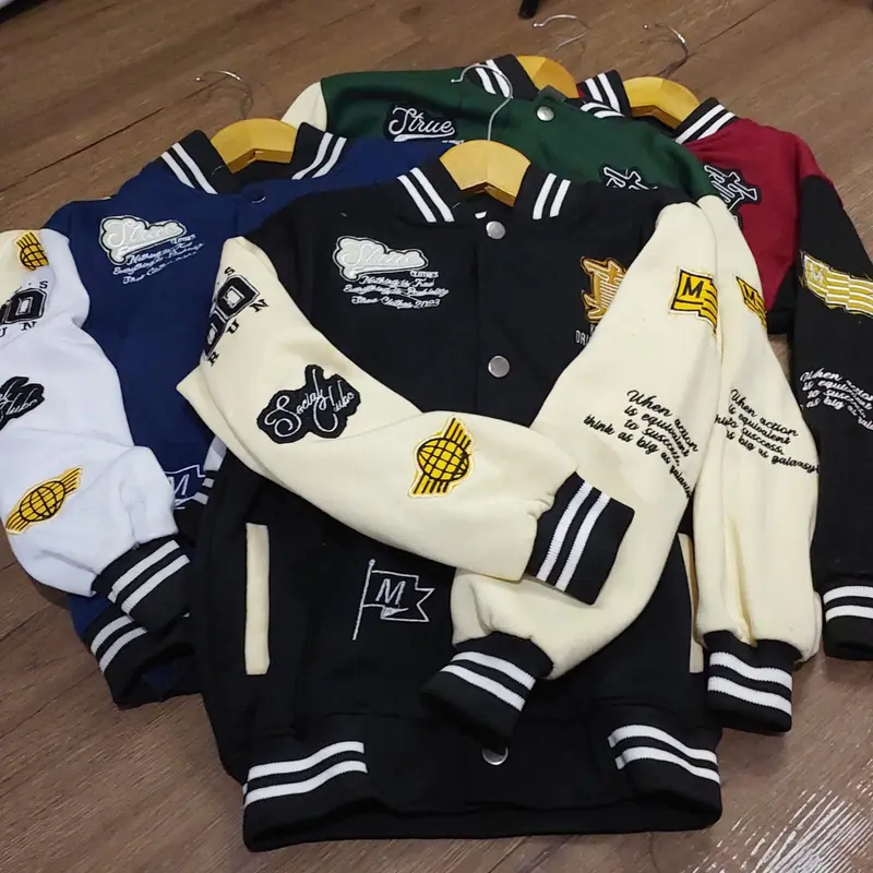 Jaket Varsity Anak Usia 2 - 15 Tahun Teks Full Bordir / Jaket Baseball Anak Bordir Terbaru Fleece Keren Panjang Logo Bordir Nyaman Tebal jaket vintage anak 5