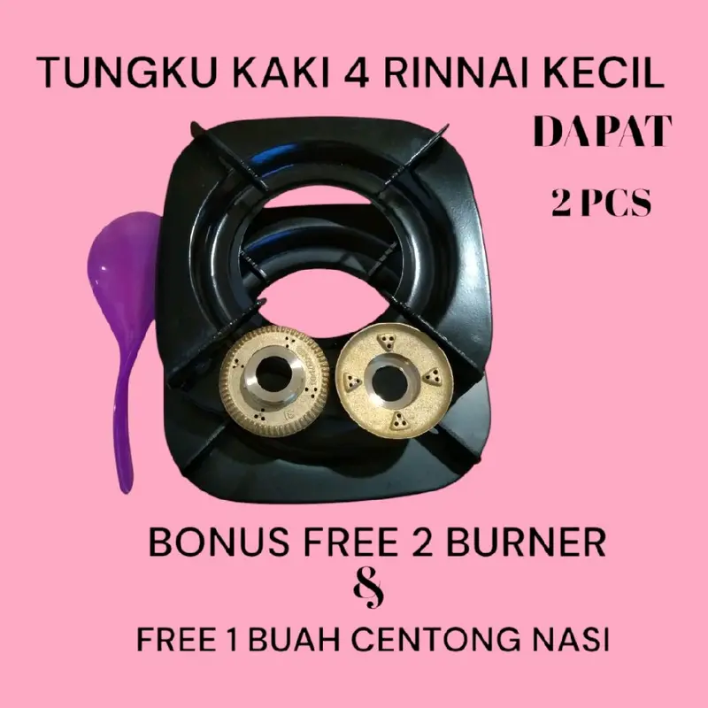 Rinnai Tatakan Tungku Besi Kompor Rinnai Kecil 2 Pcs Besi Tungku Kaki 4 Bonus 2 Burner Ring Api 7 Cm Kompor & 1 Centong Nasi 2
