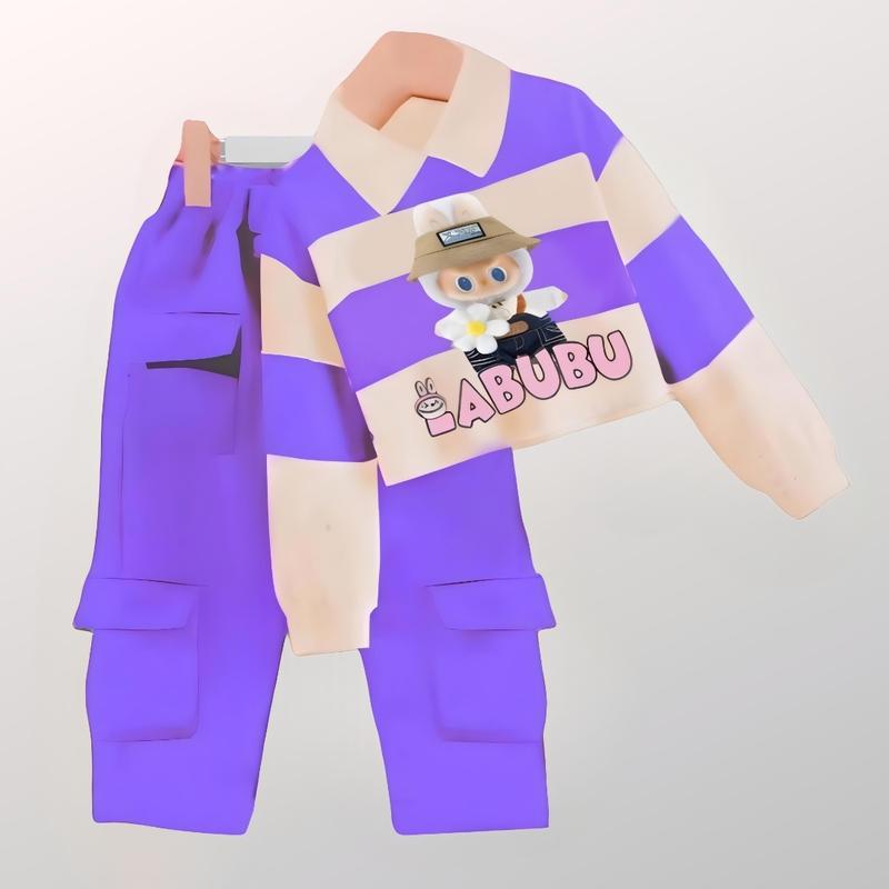 Product Introduction of Baju labubu anak lengan panjang set celana joger model kerah usia 3-12 tahun Setelan Fashion 6