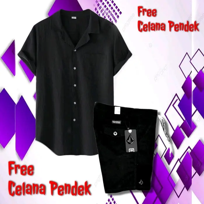 Paket Hemat Cod Setelan Pria Dewasa Terkini Kemeja Pria Polos Lengan Pendek Celana Pendek Pria Dewasa Quality Premium