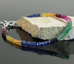 Ruby Natural Stone Silver Bracelet Made In Turkey - Simple - Unisex -Love - Gelang-   Blue -