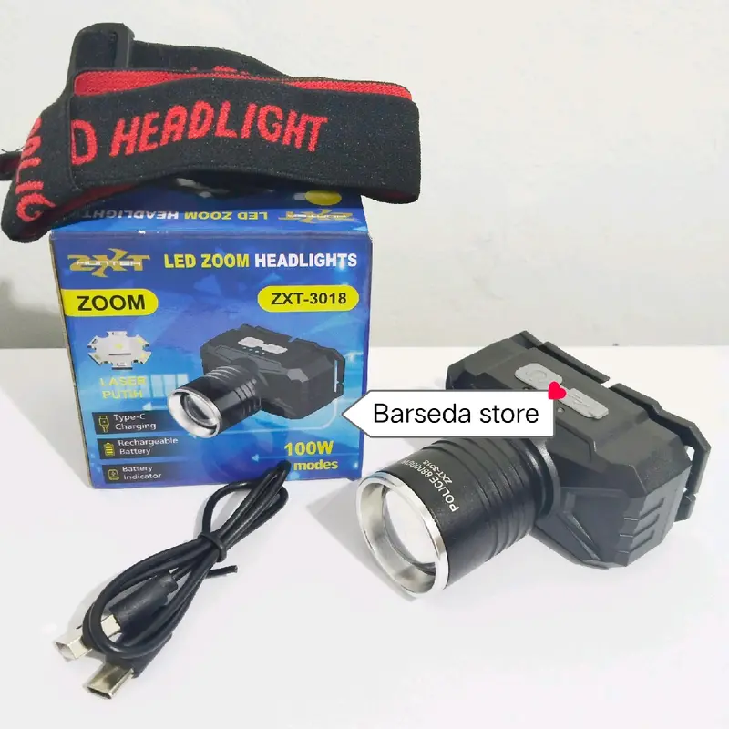Senter Kepala Zoom Led 100 WATT ZXT-3018 Headlamp 3 Mode Cahaya KUNING Super Terang Cocok Pakai Camping Berkemah 5