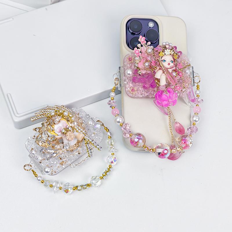 Kẹp Trang Trí Điện Thoại Đính Đá Thủ Công Sang Chảnh – Charm Công Chúa Búp Bê Kèm Móc Treo Dây Đeo – Phụ Kiện Decor Lưng Máy Lấp Lánh Hot Trend