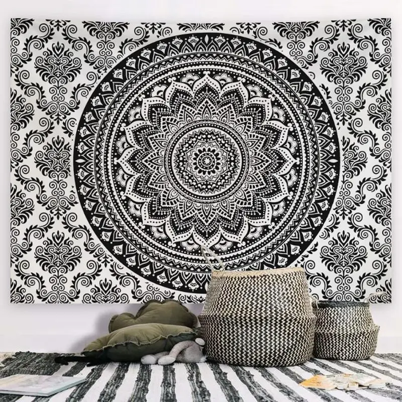 Latar belakang tren kepribadian mandala kain dekorasi kamar tidur tata letak kain dinding ins gaya etnik kain permadani dinding kelas atas