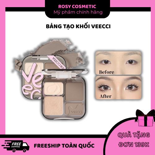  Bảng Phấn Bắt Sáng VEECCI V02 V01 - Tạo Khối 3D 4 Màu Tự Nhiên Có Gương Đĩa Contouring Độ Bóng Cao 
