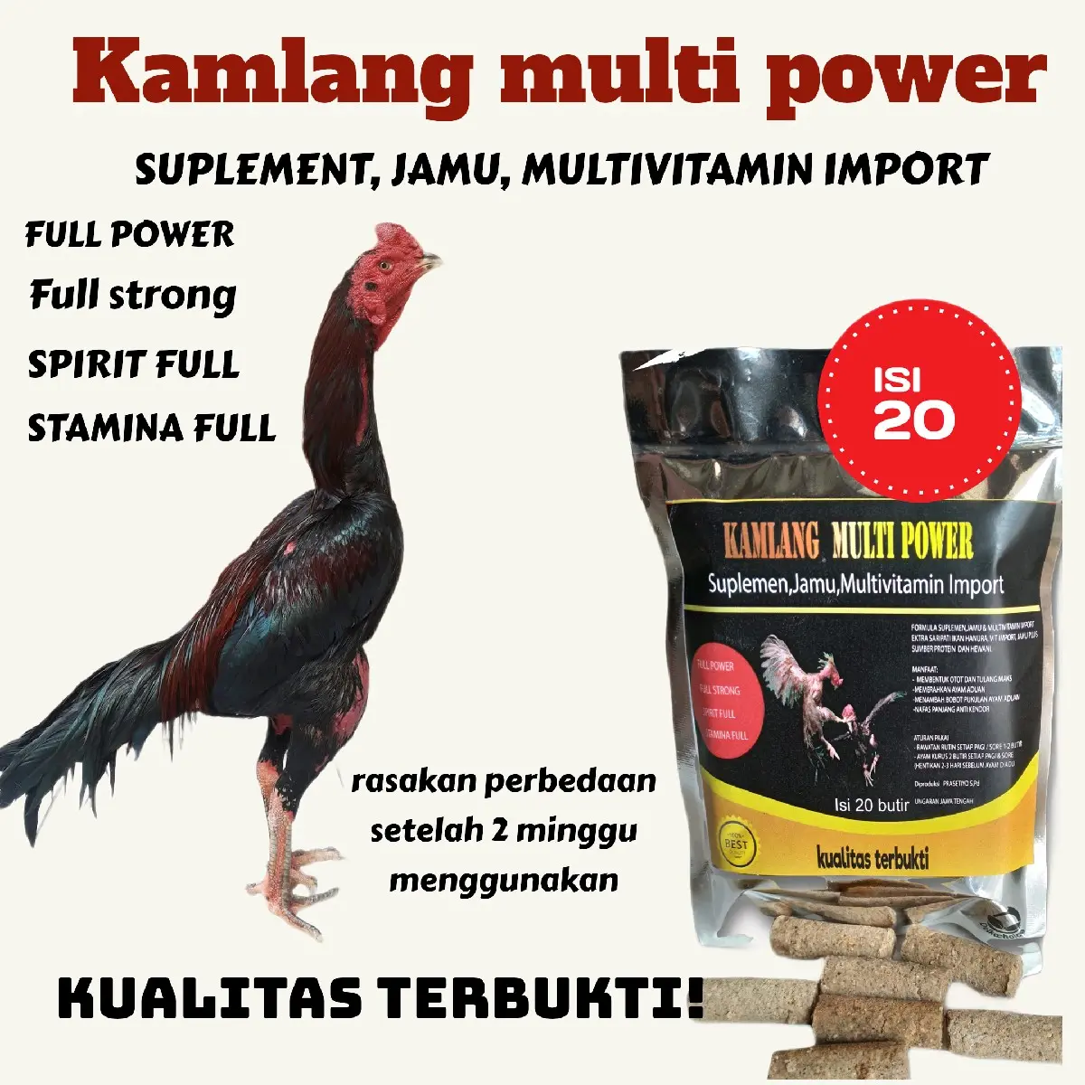 Kamlang multi power untuk ayam aduan isi 20