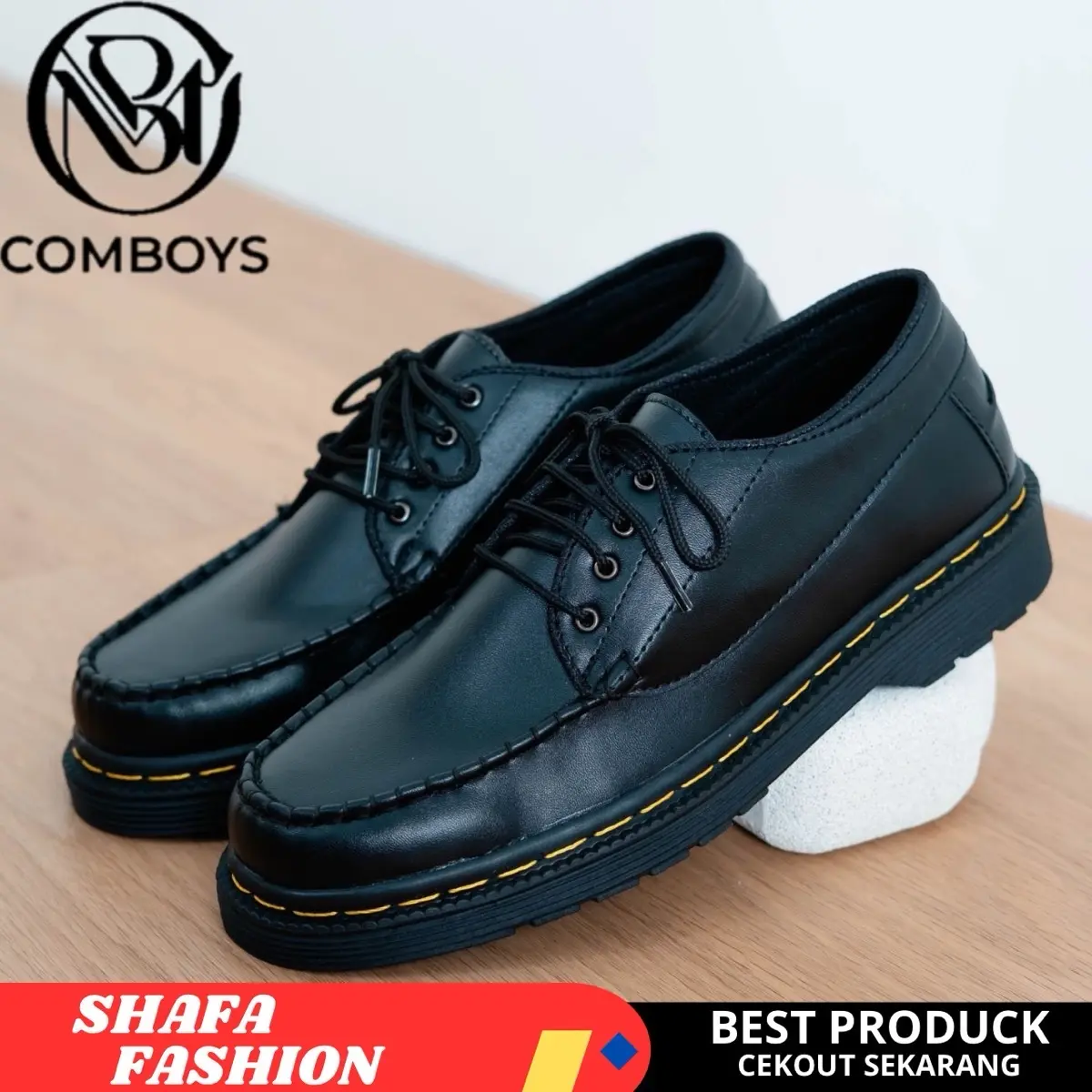 Sepatu Pantofel Pria Docmart Formal Kulit PU Hitam Murah Berkualitas - Comboys Horizzon