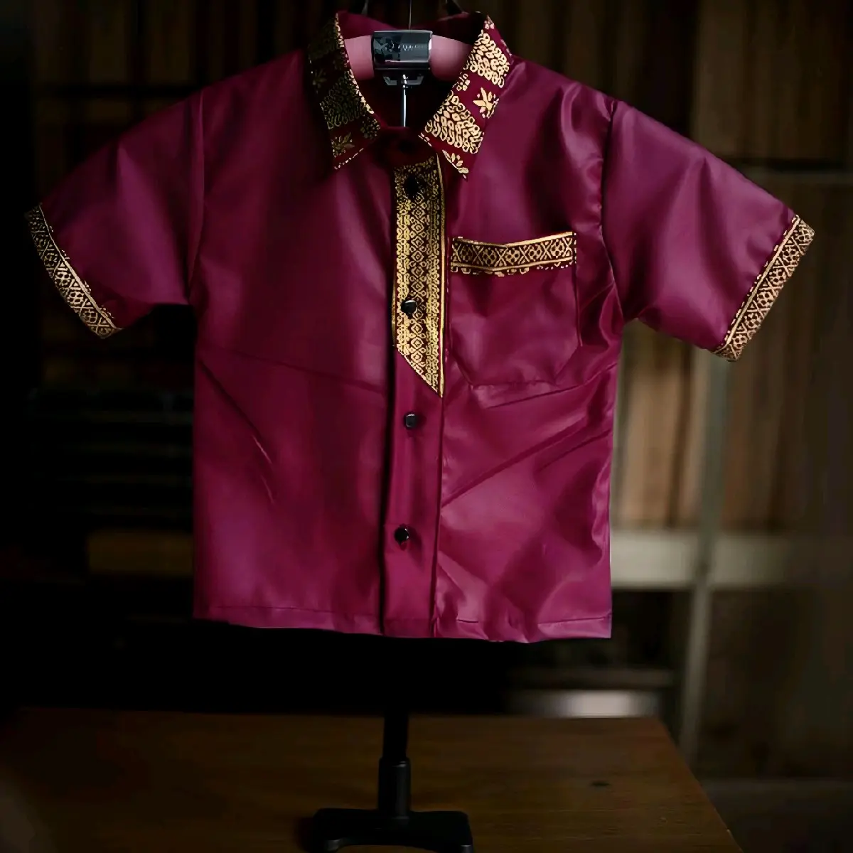 KOKO ANAK HEM BATIK ANAK BAJU BATIK ANAK KEMEJA BATIK ANAK KOMBINASI POLOS TOYOBO MAROON USIA 1 SAMPAI 10 TAHUN Katun Polos Muslim