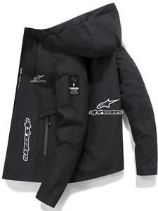 Chaqueta de moda para hombre con logo de Alpinestars, bolsillos con cremallera elegantes, diseño casual con capucha, material de poliéster, ideal para primavera y otoño