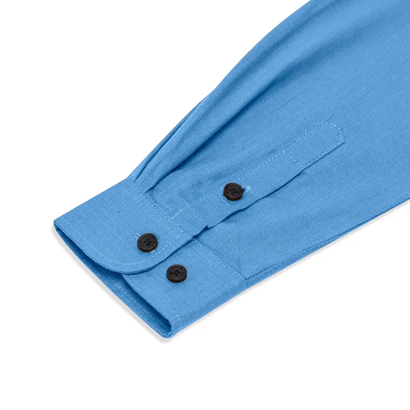 Outskirts - Long Sleeve Shirt Blue Denim | Kemeja Polos Blue Denim Pria Lengan Panjang Casual Slimfit Formal Santai Basic Shirts Katun Lembut Biru Light Nyaman Katun Lembut 3
