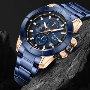 Cristiano Aillen Jam Tangan Pria Analog 8893 Rantai Stainless Steel Chronograph Kaca Sapphire Water Resistant 3 ATM Watches Waterproof Arloji