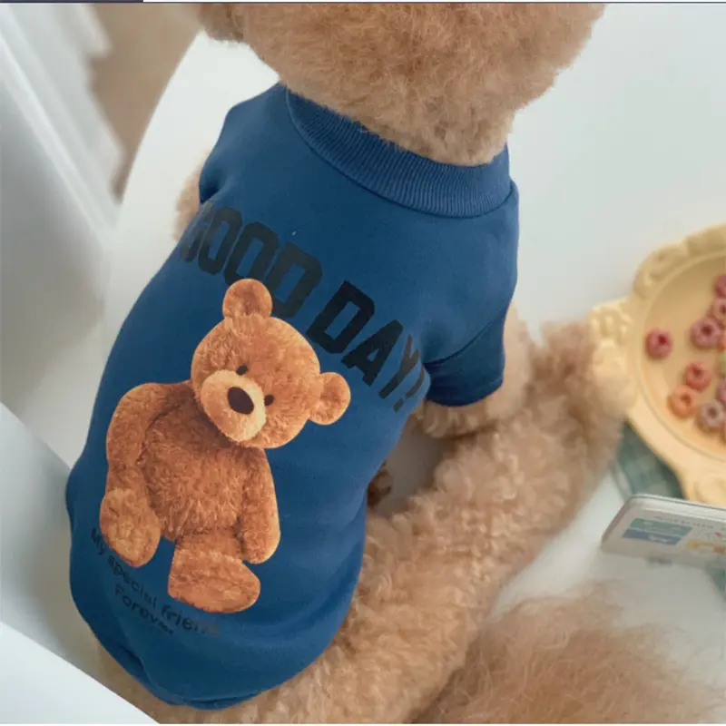 Cute bear pattern cat/dog trendy sweatshirt with velvet, warm, breathable and comfortable for small and medium-sized dogs 3