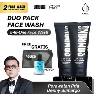 DUO SABUN CUCI MUKA SOMBONG 5-in-1 Face Wash With Coffee & Ginseng Perawatan Cowok Pembersih Wajah Pria 100ml Mencerahkan