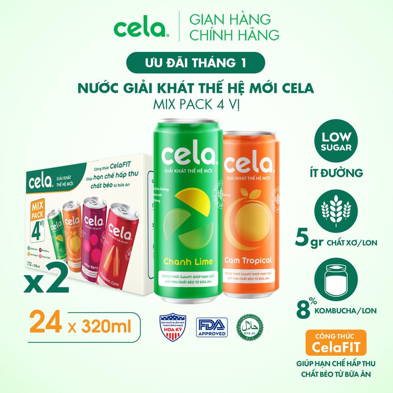  Combo 2 thùng 12 lon nước giải khát thế hệ mới cela mix 4 vị  320ml lon  