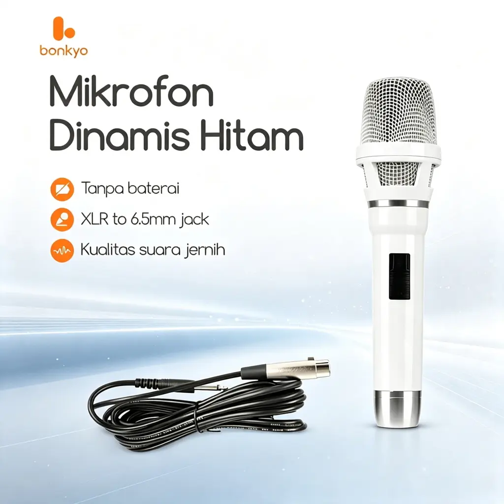 Bonkyo Mikrofon Dinamis Hitam Profesional Jack 6.5mm XLR to 6.5mm Kualitas Suara Jernih Cocok untuk Karaoke & Konser Tanpa Baterai Mic Ergonomis dan Praktis dengan Desain Genggam yang Andal - Wireless MikrofonKaraoke MikrofonDinamis MikrofonPanggung