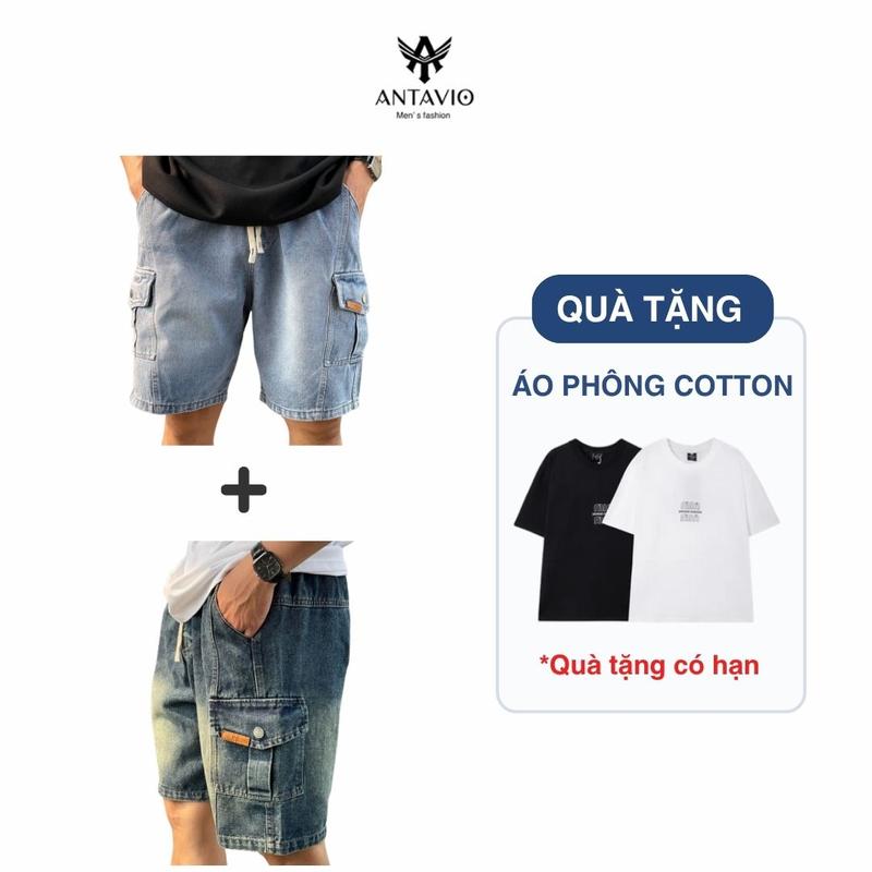   MUA 2 TẶNG 1  Combo 2 Quần Short Jean Túi Hộp Nam Tặng 1 Áo Thun Cotton Co Giãn Form Rộng Đủ Size Đủ Màu 45-90kg 2685 – ANTAVIO 
